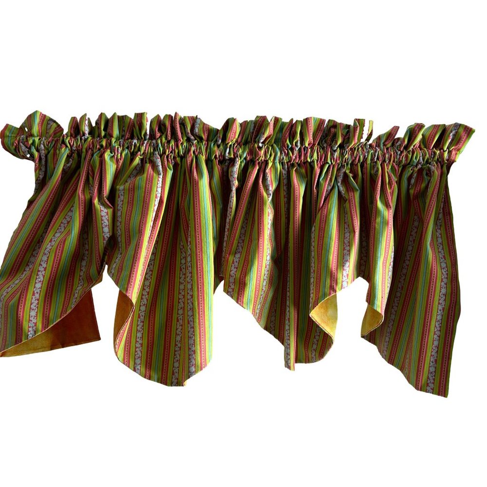 Set of 2 Homemade Valances Green Pink Orange Scalloped Lined 104" X 19". Very we